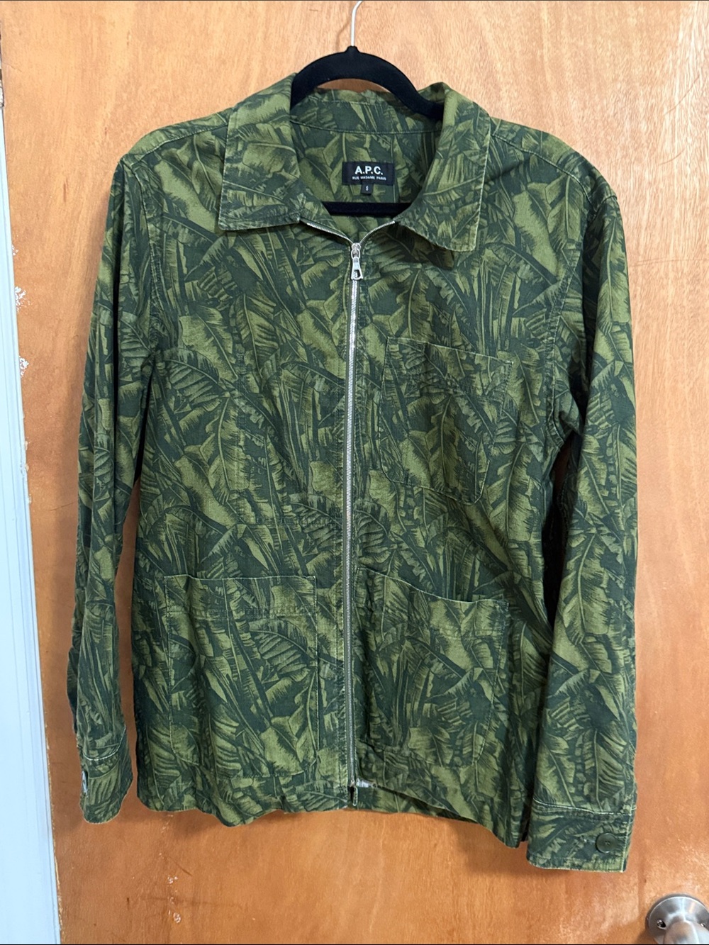 A.P.C. Olive Green Botanical Zip Shirt Jacket